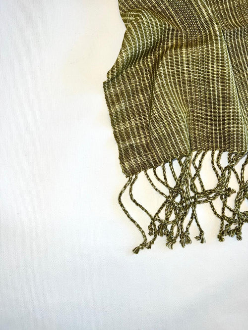 Artisan Hand-Woven Fringed Wrap Scarf- Olive