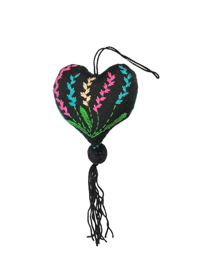 "Karen" Hill Tribe Black Hand-Stitched Heart Ornament Made by The Huay Mei Village - 6"