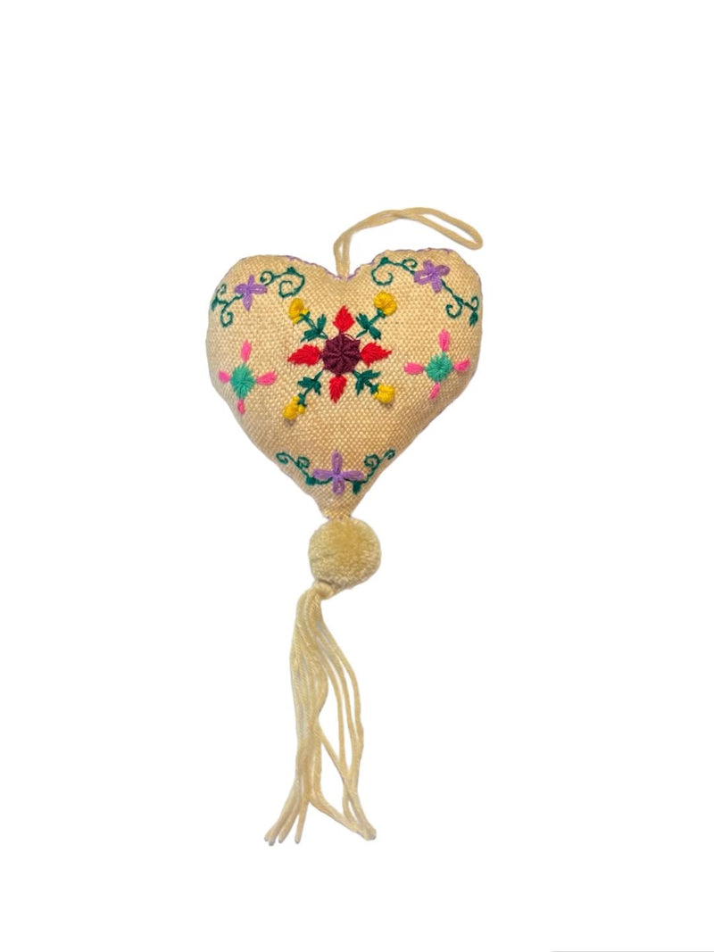 "Karen" Hill Tribe Natural Hand-Stitched Heart Ornament Made by The Huay Mei Village - 6"