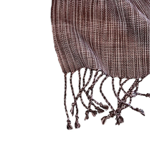Artisan Hand-Woven Fringed Wrap Scarf- Mahogany
