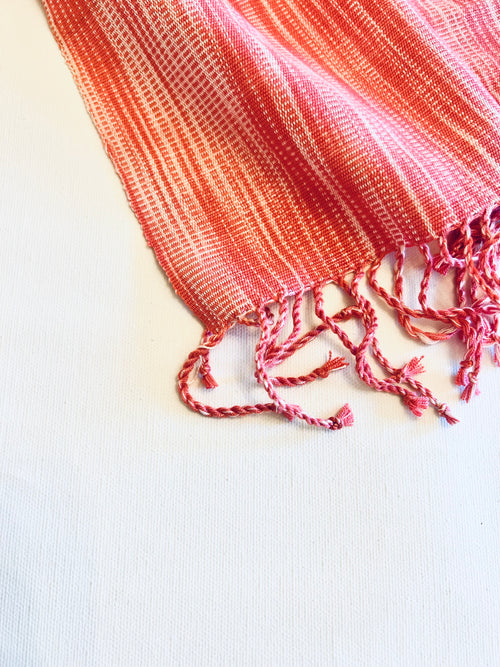Artisan Hand-Woven Fringed Wrap Scarf- Flamingo