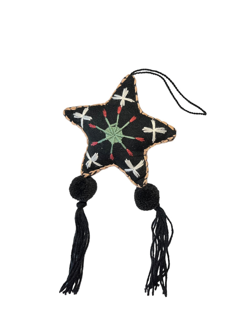"Karen" Hill Tribe Black Hand-Stitched Start Ornament Made by The Huay Mei Village - 6"