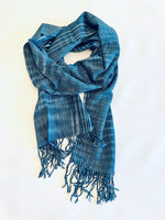 Artisan Hand-Woven Fringed Wrap Scarf- Deep Waters