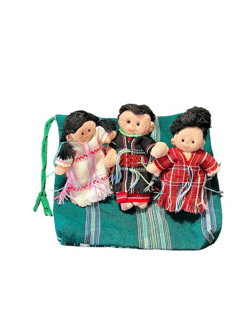 Karen Hill Tribe Hand- Stitched Mother and Children Mini Doll Gift Set - 4"