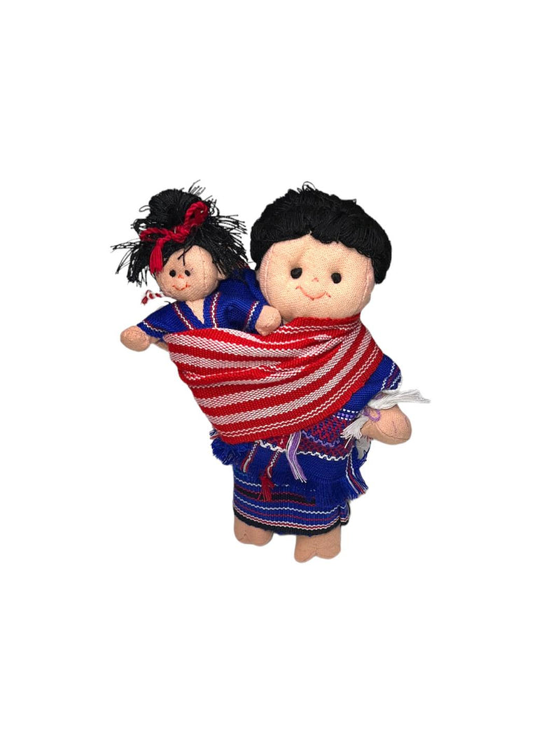 Karen Hill Tribe Mother and Swaddled Baby Doll Set - 8" - Royal Blue