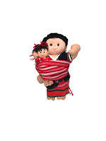 Karen Hill Tribe Hand- Stitched Mother and Swaddled Baby Doll Set - 8' - Cherry Red
